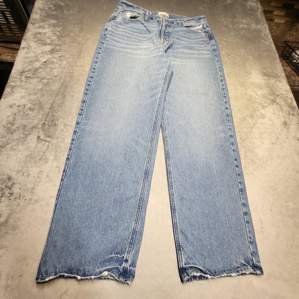Universal Thread Jeans Womens 12 Blue Mid Rise 90s Baggy Wide-Leg Distressed